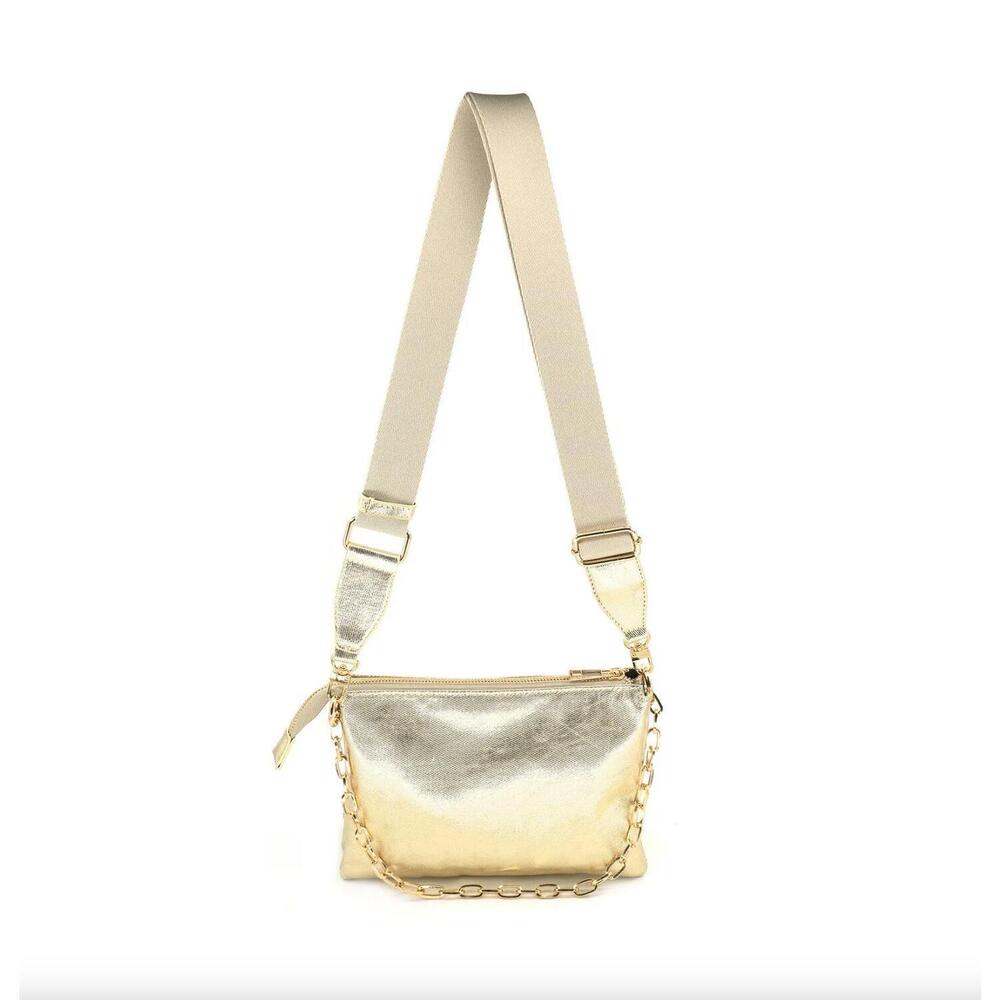 NEW BC HANDBAGS women's metallic coated canvas bag in gold